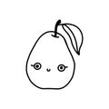 Cute kawaii line yellow pear smiling with eyes. Cute childish fruit character. Isolated flat fully editable illustration