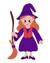 Cute kawaii magical female character. Young witch