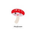 Cute Kawaii mushroom, amanita, fly agaric with eyes and pink cheeks, isolated on white background trend of the season. Can be used