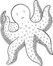 Cute kawaii octopus - coloring page for adults and kids. Marine animal line drawing. Vector illustration