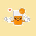 cute and kawaii orange juice cartoon character. colorful fancy drink character. Glass of fresh orange juice