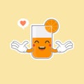 cute and kawaii orange juice cartoon character. colorful fancy drink character. Glass of fresh orange juice