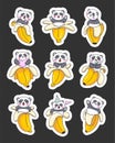 Cute kawaii panda in banana. Sticker Bookmark
