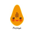 Cute Kawaii papaya with eyes and pink cheeks, isolated on white background trend of the season. Can be used for cards for children