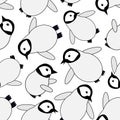 Cute Kawaii penguin baby vector seamless pattern background. Scattered adorable cartoon emperor chicks on antarctic