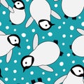 Cute Kawaii penguin baby vector seamless pattern background. Scattered adorable cartoon emperor chicks playing with