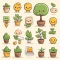 cute kawaii plant icons set, vector illustration eps10 Royalty Free Stock Photo