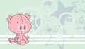 Cute kawaii plush baby pig character cartoon illustration background
