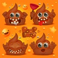 Cute kawaii poop funny cartoon character. Emoji emoticon collection. Smile icon. Humor graphic