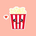 Cute and Kawaii Pop Corn Popcorn in Red Bucket Box Cinema Snack Vector Illustration Cartoon Character Icon in flat design Royalty Free Stock Photo