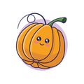 Cute Kawaii Pumpkin cartoon icon illustration. Food vegitable flat icon concept isolated