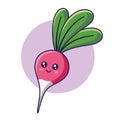 Cute Kawaii Radish cartoon icon illustration. Food vegitable flat icon concept isolated