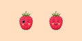 Cute Kawaii Raspberry, Cartoon Ripe Fruit. Vector