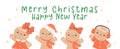 Cute and Kawaii retro Christmas Gingerbread Cartoon Character collection, Merry Christmas and happy new year, idea for banner and