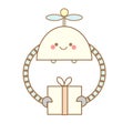 Cute kawaii robot holding box. Flying Delivery drone