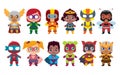 Cute kawaii set superheros colorful isolated