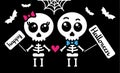 Cute kawaii skeleton love couple boy and girl happy halloween card Royalty Free Stock Photo