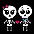 Cute kawaii skeleton love couple boy and girl Royalty Free Stock Photo