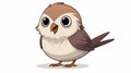 Cute Kawaii Sparrow: Minimalist Anime-Inspired Illustration with Blush, Smile, and Dynamic Cartoon Style on White Background.