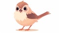 Cute Kawaii Sparrow: Minimalist Anime-Inspired Illustration with Blush, Smile, and Dynamic Cartoon Style on White Background.