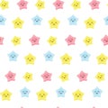 Cute kawaii stars. Background for kids, babies and children design with smiling sky characters
