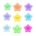 Cute kawaii stars. Isolated design elements for kids, babies and children design with smiling sky characters