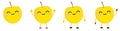 Cute kawaii style Apple fruit icon, eyes closed, smiling. Version with hands raised, down and waving Royalty Free Stock Photo