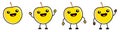 Cute kawaii style Apple fruit icon, outlined, large eyes, smiling with open mouth. Version with hands raised, down and waving