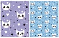 Cute Kawaii Style Romantic Vector Patterns with Sweet White Cats..