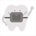 Cute kawaii tooth with braces. Vector teeth icon for children design. Funny dental care picture for kids. Dentist baby clinic