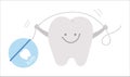 Cute kawaii tooth holding floss. Vector teeth icon for children design. Funny dental care picture for kids. Dentist baby clinic