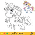 Cute kawaii unicorn with purple long mane coloring vector Royalty Free Stock Photo