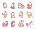 Cute kawaii unicorn vector set Royalty Free Stock Photo