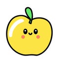 Cute kawaii yellow apple vector icon isolated. Royalty Free Stock Photo