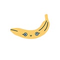 Cute kawaii yellow banana smiling with eyes. Cute childish fruit. Isolated flat fully editable illustration on white