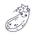 Cute Kawaii Zucchini cartoon line art illustration. Food vegetable outline coloring book