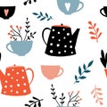 Cute kettle and cup seamless pattern