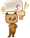 The cute kid Bear is proud of a good Five. Funny kid animal. Illustration for children. Joyful diligent student