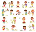 Cute Kid Characters Exploring Nature and Environment Big Vector Set