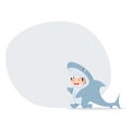 Cute kid characters in shark costume with banner Royalty Free Stock Photo