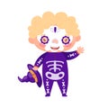 Cute kid in Halloween skeleton costume. Vector