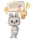 The cute kid Hare is proud of a good Five. Funny kid animal. Illustration for children. Joyful diligent student