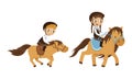 Cute Kid Jockey Riding Horse with Leading Reins Vector Set Royalty Free Stock Photo