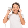 Cute kid talking on smartphone and Royalty Free Stock Photo