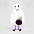 Cute kid wears costume of a ghost