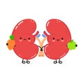 Kidneys organ with carrot, apple. Vector hand drawn doodle style cartoon character illustration icon design. Card with