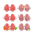 Cute kidneys set.Healthy and unhealthy organ