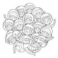 Cute kids astronauts circle shape pattern for coloring book