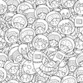 Cute kids astronauts seamless pattern. Space characters in spacesuits coloring page