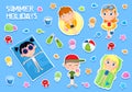 Summer holidays - Adorable illustration - sticker set - Kids and beach Royalty Free Stock Photo